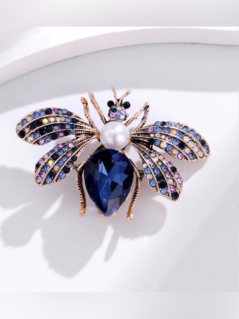 Crystal Bee Brooch - Blue Multi-Color Accent